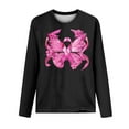 thumbnail image 3 of CLOISE Cancer Shirts for Women Long Sleeve Round Neck Tee Shirts Butterfly Ribbon Pink Breast Cancer Awareness Blouses Trendy Casual Tops Cancer Fight Fall Clothes Black M, 3 of 4