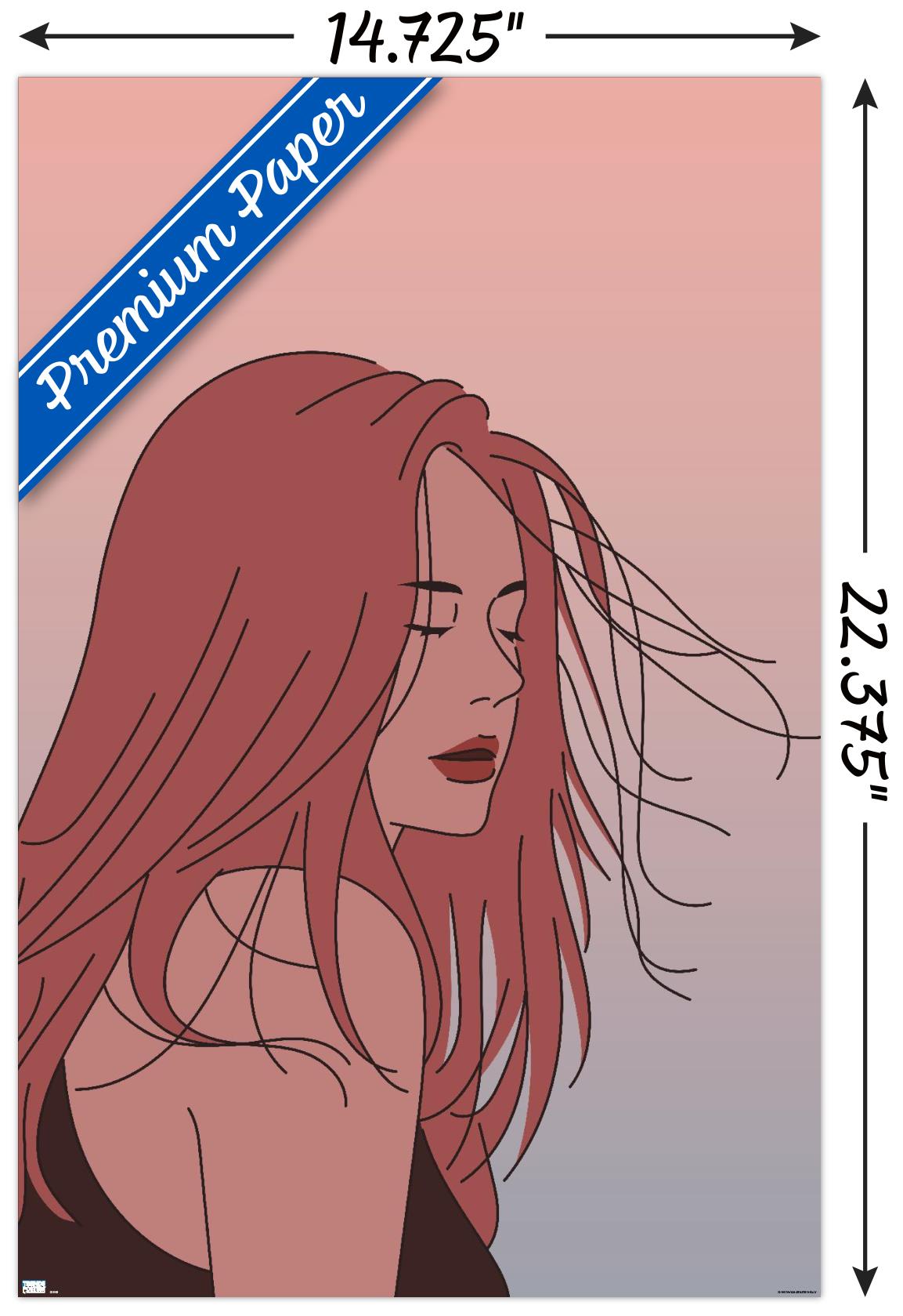 Hand Drawn Woman With Blowing Hair Wall Poster, 14.725" x 22.375"