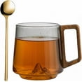 thumbnail image 1 of Gray Glass Coffee Cups - Wood Handle Mugs 4PC Set A, 1 of 7