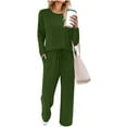thumbnail image 2 of Dazajoo Army Green Jogger Sets for Women 2 Piece Crewneck Long Sleeve Tops Elastic Waist Straight Leg Pants Casual Travel Tracksuits Outfits,M, 2 of 10