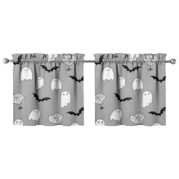 Set of 2 Halloween Caf Curtains with Ghost and Skull Pattern, Gothic Rod Pocket Tier Curtains for Farmhouse Kitchen 27.5x24in(70x60cm) Kitchen Curtains