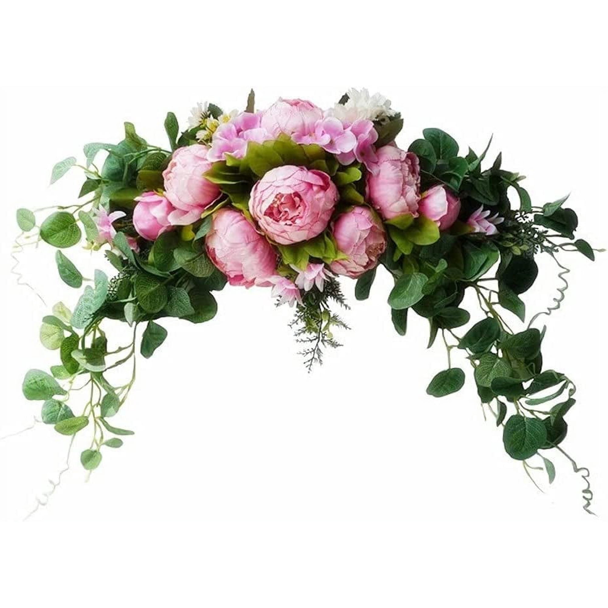 HAOSHICS Artificial Floral Peony Swag Fake Silk Flowers Swag Colorful Mixed Spring Floral Swag with Rose for Wedding Arch Table Centrepiece Hanging Home Mirror Wall Decor (Rose Red)