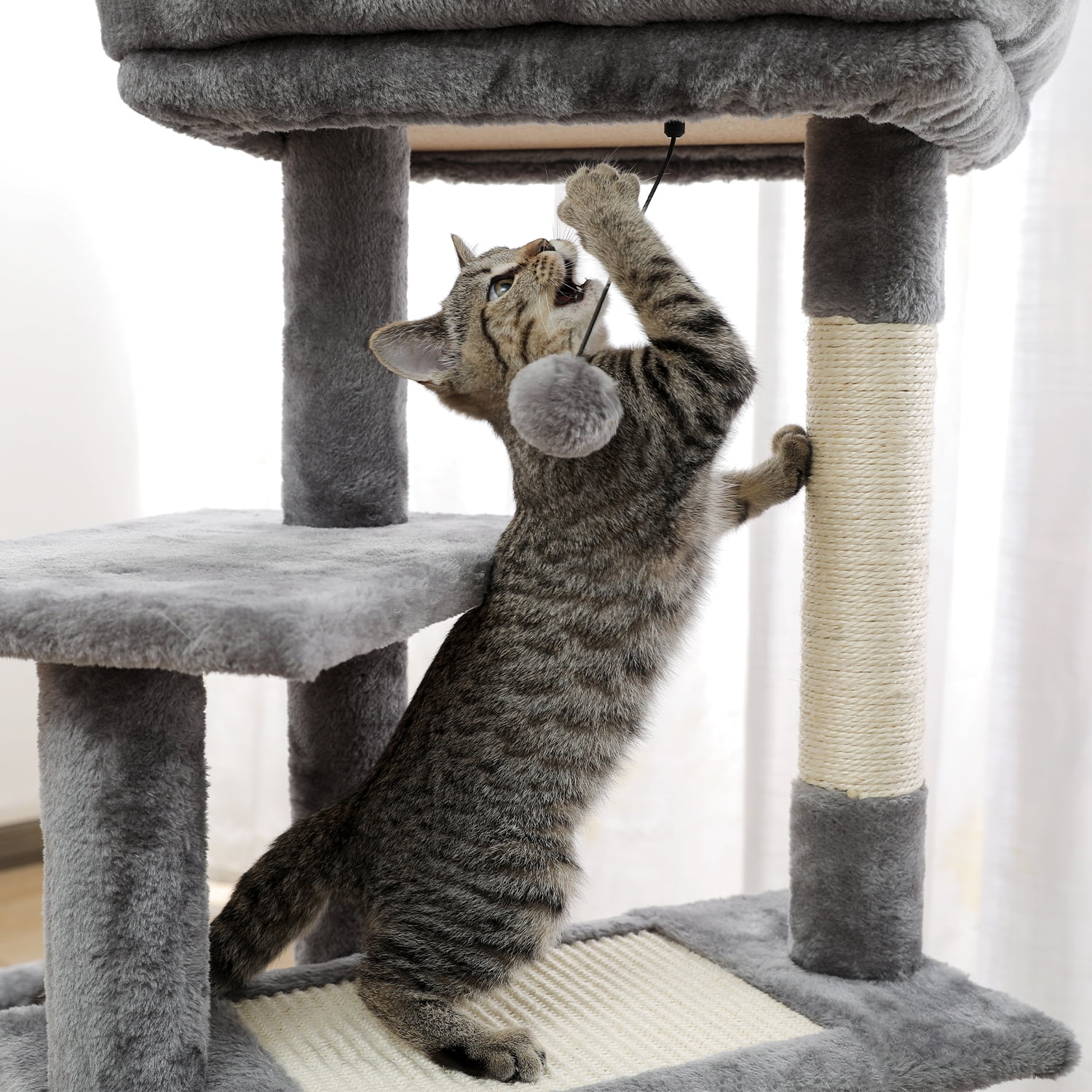 Pefilos 44" Multi-Level Modern Cat Tower for Indoor Cats with Scratching Post, Cozy Condo, Top Perch, Hammock and Dangling Ball For Small to Medium Cat Tree Tower for Adult Cats, Gray Pefilos 44" Multi-Level Modern Cat Tower for Indoor Cats with Scratching Post, Cozy Condo, Top Perch, Hammock and Dangling Ball For Small to Medium Cat Tree Tower for Adult Cats, Gray