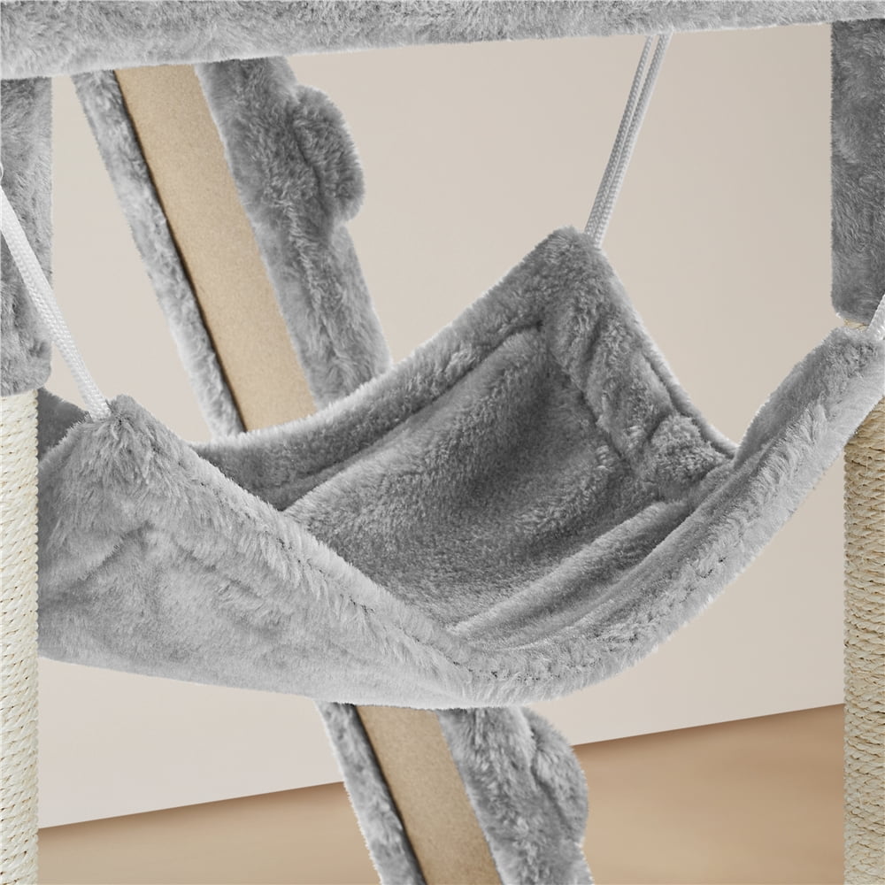 Yaheetech 53.6'' H Multilevel Cat Tree with Ladder, Condo, and Basket, Light Gray