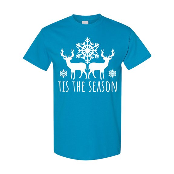Inktastic Tis the Season White Reindeer Silhouette and Snowflakes T-Shirt