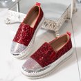 thumbnail image 4 of Women's Fashion Rhinestone Slip On Sneakers Comfortable Non Slip Walking Shoes Glitter Platform Loafers Red Size 8, 4 of 5