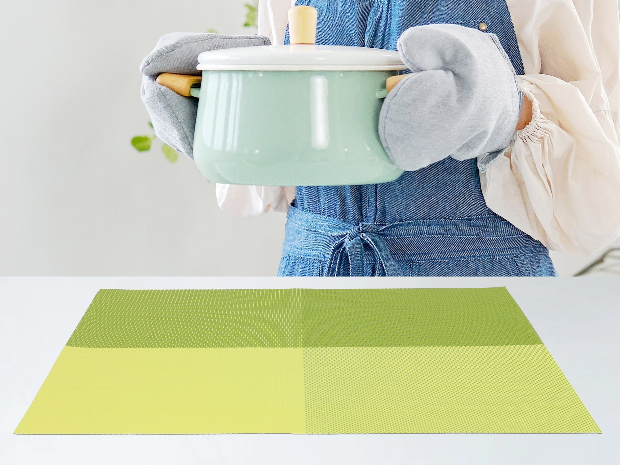 Unique Bargains Placemats for Kitchen Table Heat Resistant Table Placemats Green