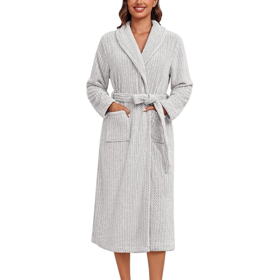 Womens Robes Plush Soft Long Bathrobe Cozy Warm Shawl Collar Fluffy Robe with Pockets Multi-color Coral Fleece Bathrobes For Adults