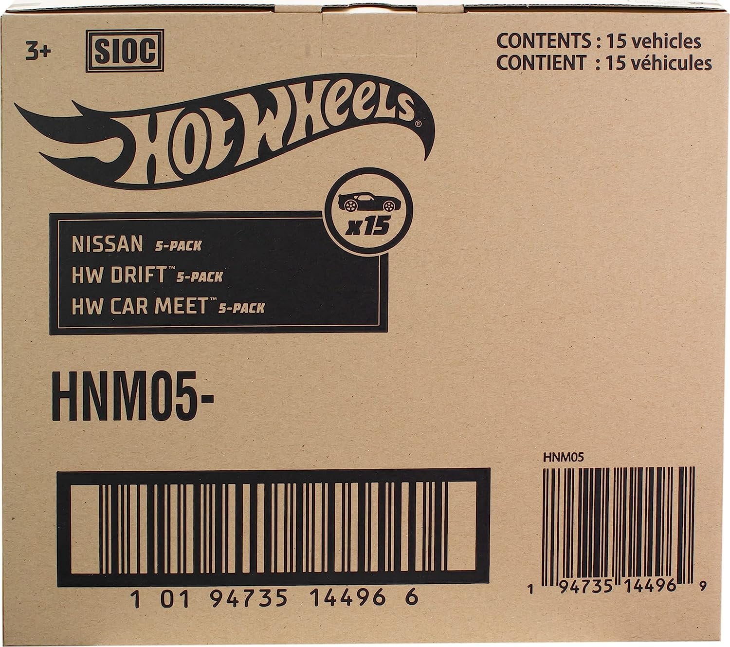 Hot Wheels Set of 15 Toy Cars or Trucks, 3 Themed 5-Packs of 1:64 Scale Die-Cast Vehicles Styles May Vary