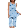 thumbnail image 4 of DPTALR Ensemble Détente 2 Pcs Femme Col Rond Imprimé Blouse Sans Manches + Shorts Taille Élastique, 4 of 7