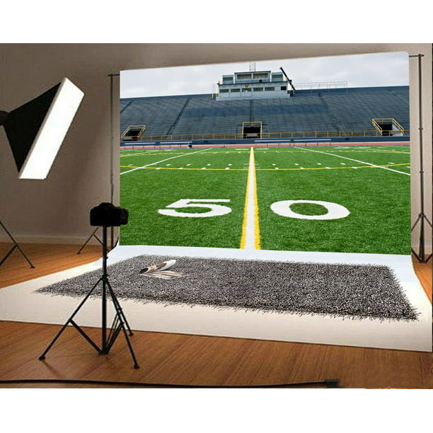 7x5ft Photography Backdrop Football Field Green Grass Spectators Stand Sports  Theme Background Kids Children Adults Photo Studio Props 