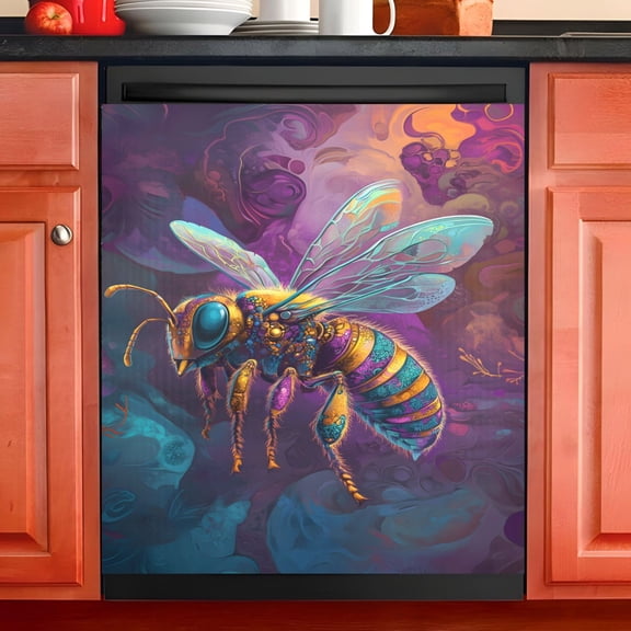 Ryvnso Bee on Marble Dishwasher Magnetic Refrigerator Magnet Cover Kitchen Home Decorative 23"x26"