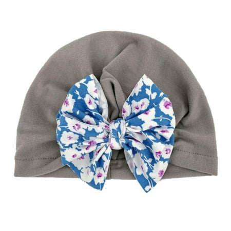 

Toddler Baby Boys Girls Floral Print Knitted Cap Beanie Bowknot Elastics Turban Hat