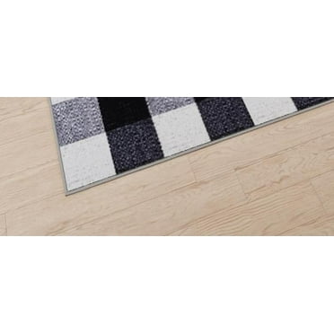 Buffalo Plaid Checkered Area Rug – Non-Slip Durable Low Pile Carpet for High Traffic Areas, Indoor Floor Rug for Living Room, Bedroom, Kitchen, Playroom – Black and White