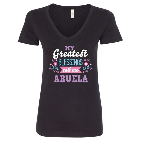 Inktastic My Greatest Blessings Call Me Abuela with Flowers Women's V-Neck T-Shirt