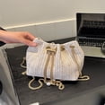 thumbnail image 4 of LNGOOR New Fashionable Woven Straw Bucket Bag With Gold Chain And Drawstring Closure  Perfect For Beach  Summer Essentials  Perfect For Vacation & Holiday, 4 of 7