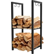 Koutemie 2 Tiers Small Firewood Log Storage Rack Holder for Indoor Fireplace or Outdoor Patio, Black