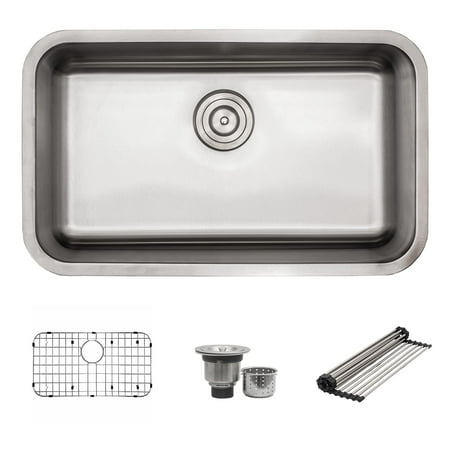 

Strictly Sinks 29 INCH Undermount Kitchen Sink - 18 Gauge Single Bowl Kitchen Sink - Ideal Sink for Kitchen with Single Strainer Drain Bottom Grid & Roll Up Dish Drying Rack