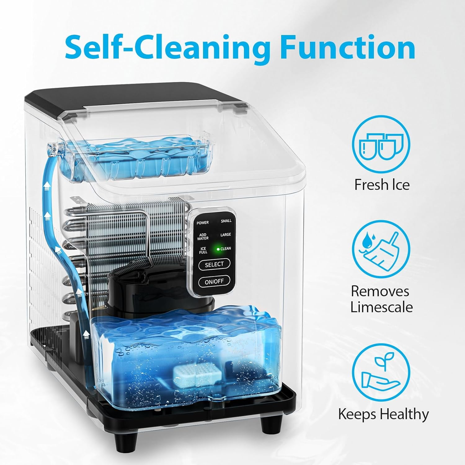 Ice Maker Countertop 26lbs/24H, Ice Machine 8 Ice Cubes Ready in 6 Mins, 2 Sizes of Bullet Ice Portable Ice Makers with Basket & Scoop, Auto Self-Cleaning for Home/Kitchen/Office Stainless