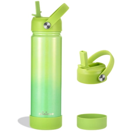 mininoo Insulated Stainless Steel Water Bottle with Straw, Ceramic-Lined, BPA-Free & Leak-Proof, 24 oz, Neon Dew