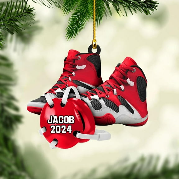 Personalized Wrestling Christmas Ornament 2025 Wrestling Christmas Ornament Gift for Wrestling Player Wrestling Christmas Tree Ornaments for Boys or Girls (Acrylic, Style 8) - 3560 (Red)