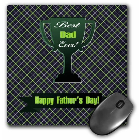 3dRose Best Dad Ever Trophy on Diagonal Crisscross Pattern, Green and Purple, Mouse Pad, 8 by 8