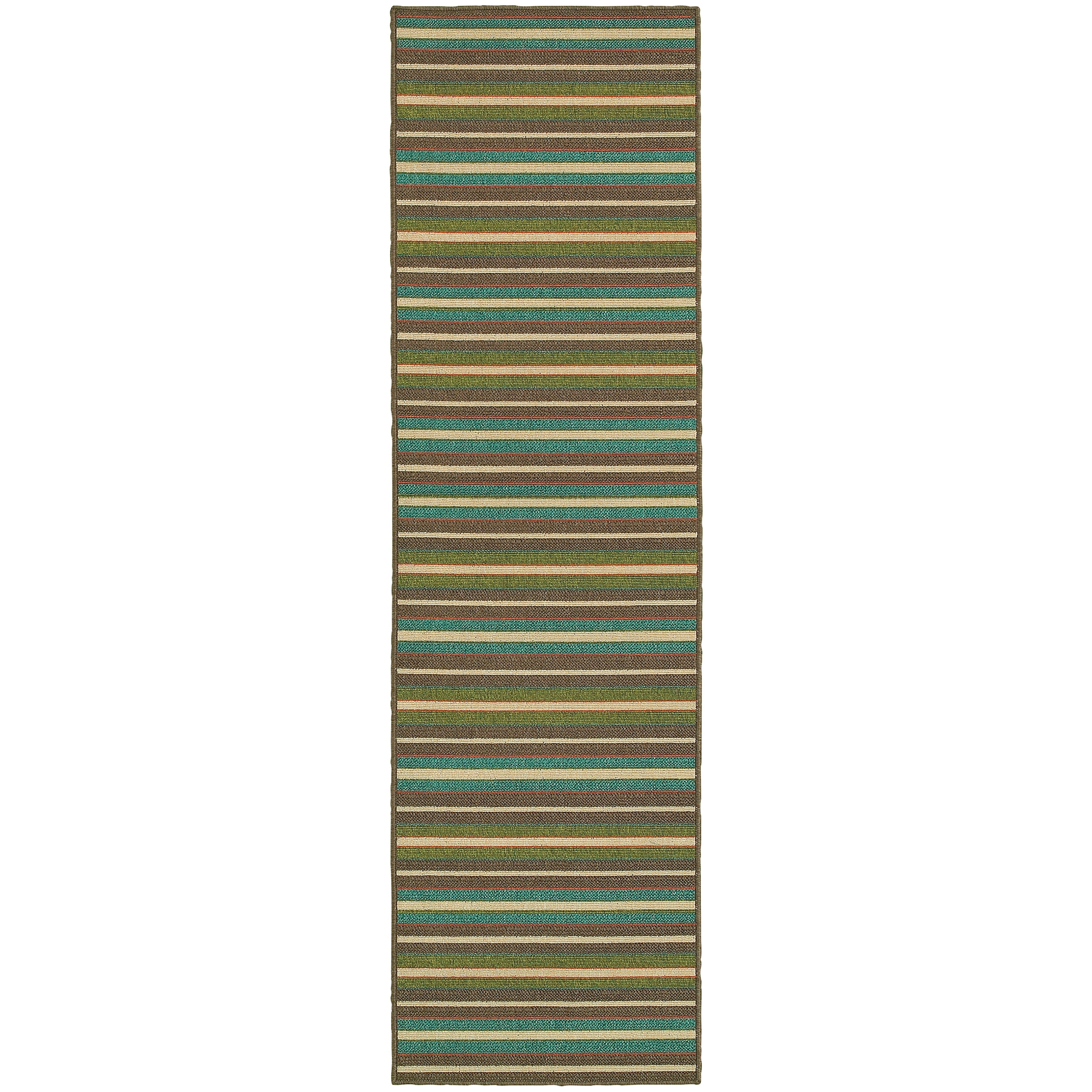 Multicolored Polypropylene Horizonal Stripes Indoor/Outdoor Runner Rug