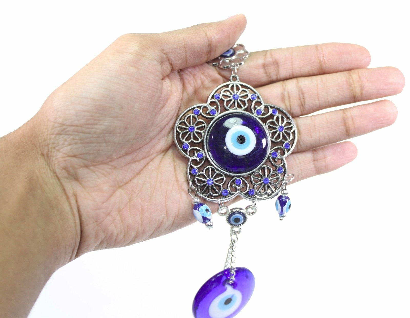Turkish Blue Evil Eye Round Flower Shape Amulet Wall Hanging Decor Protection -D