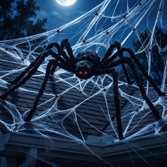 Ayieyill Halloween Spider Set , 5FT Giant Hairy Spider with Spiderwebs and Mini Spiders, ,Scary Halloween Decorations Outdoor Indoor