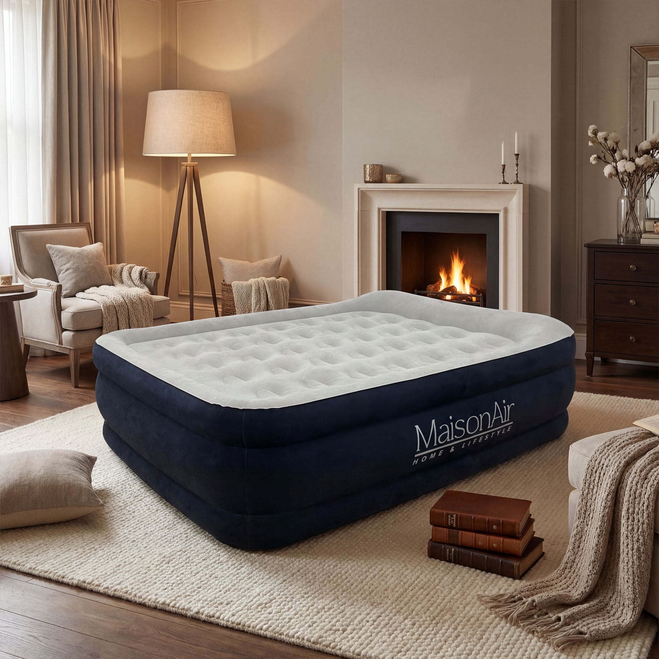 MaisonAir 20in Queen Airbed Premium Air Mattress with Coil Beam Support and Built in Pillow with Electric Air Pump