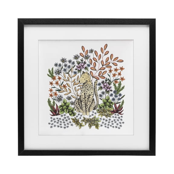 Jungle Wildlife Leopard Black Framed Print Under Glass, design by Cecilia Battaini
