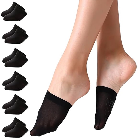 Eryueer Toe Socks for Women 6 Pairs, Half Socks for Heels No Show Liner Toe Topper Cover Mule Sock Non-Skid Bottom