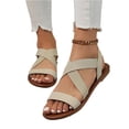 thumbnail image 2 of Sandals With Back Strap, Women's Flat Sandals, Women Flat Sandals, Strap Sandals, Women's Elastic Flat Sandals - Comfort Open Toe Elastic Ankle Strap Slip On Casual Walking Summer Shoes, Beige 5.5, 2 of 7