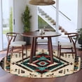 thumbnail image 4 of 7Ft Round Rug, Boho Red Teal Brown Non-Skid Rubber Backing Large Area Rugs - Living Room Bedroom Home Office, Southwestern Country Geometric Indoor Floor Mat Carpets Washable Rug, 4 of 9