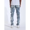 thumbnail image 3 of Crysp Denim Men's Biker Moto Distressed Rip & Repair Skinny Fit Stretch Jeans (38, Indigo Blue Stonewashed), 3 of 3