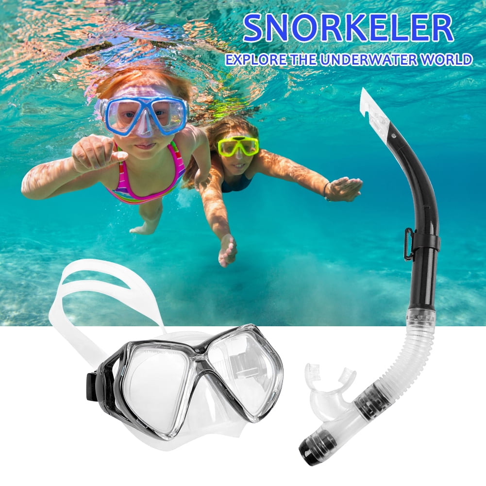 Semi-Dry Snorkel & Diving Mask Set Impact Resistant Tempered Glass Scuba Dive 