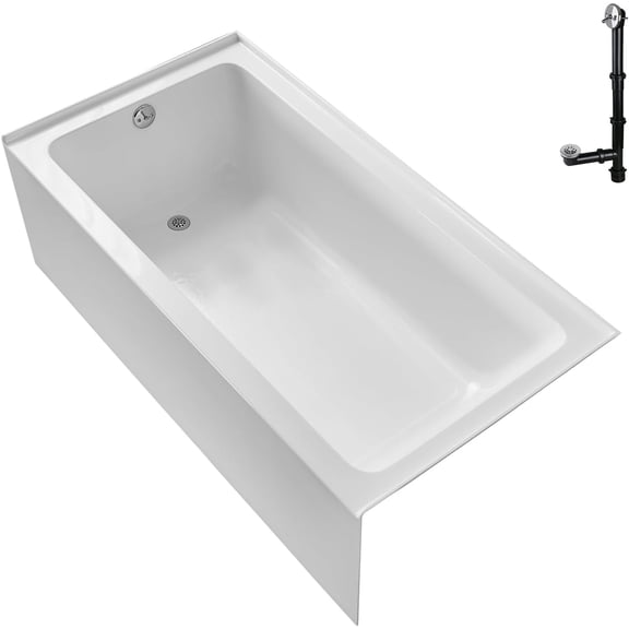 Streamline GA-302-6-CH 66 in. x 32 in. Acrylic Left-Hand Drain Alcove Bathtub in Glossy White With External Drain in Polished Chrome
