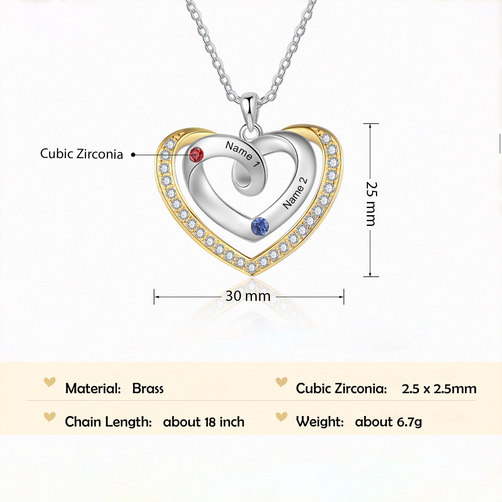 Mementos Personalized Rhodium Plated Brass Family Necklace for Women(Mom) with 2 Birthstones Names