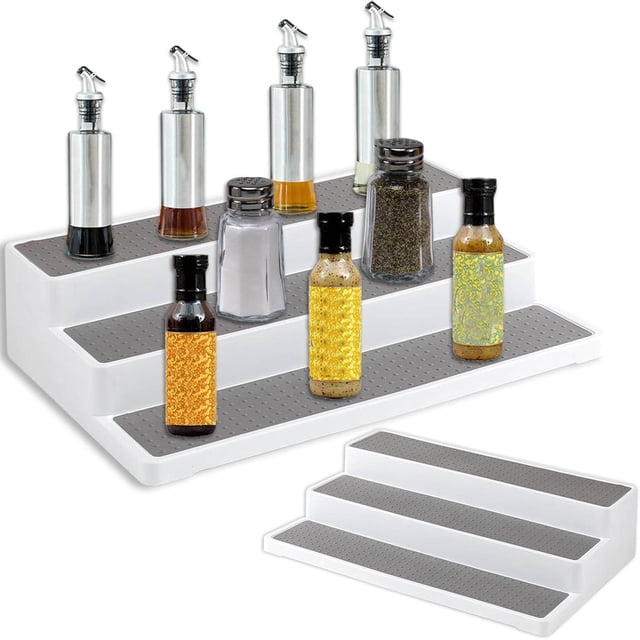Estante para Especias de 3 Niveles, Organizador de Cocina, Organizador de Especias de Plástico, Antideslizante para Armarios de Cocina Encimeras, 2 Paquete
