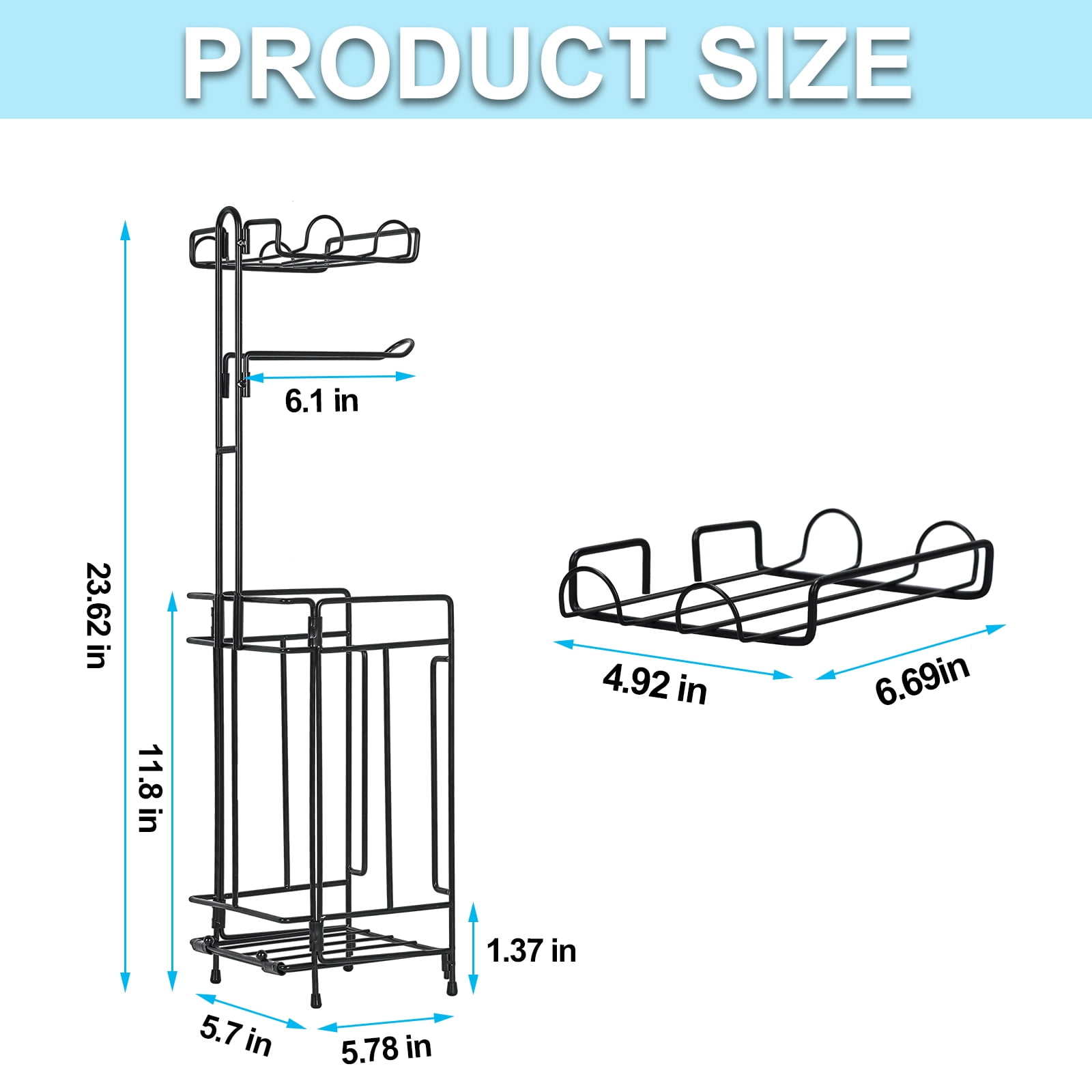 Set of 4 Freestanding Floor Toilet Paper Holder Metal Tube Bathroom Black