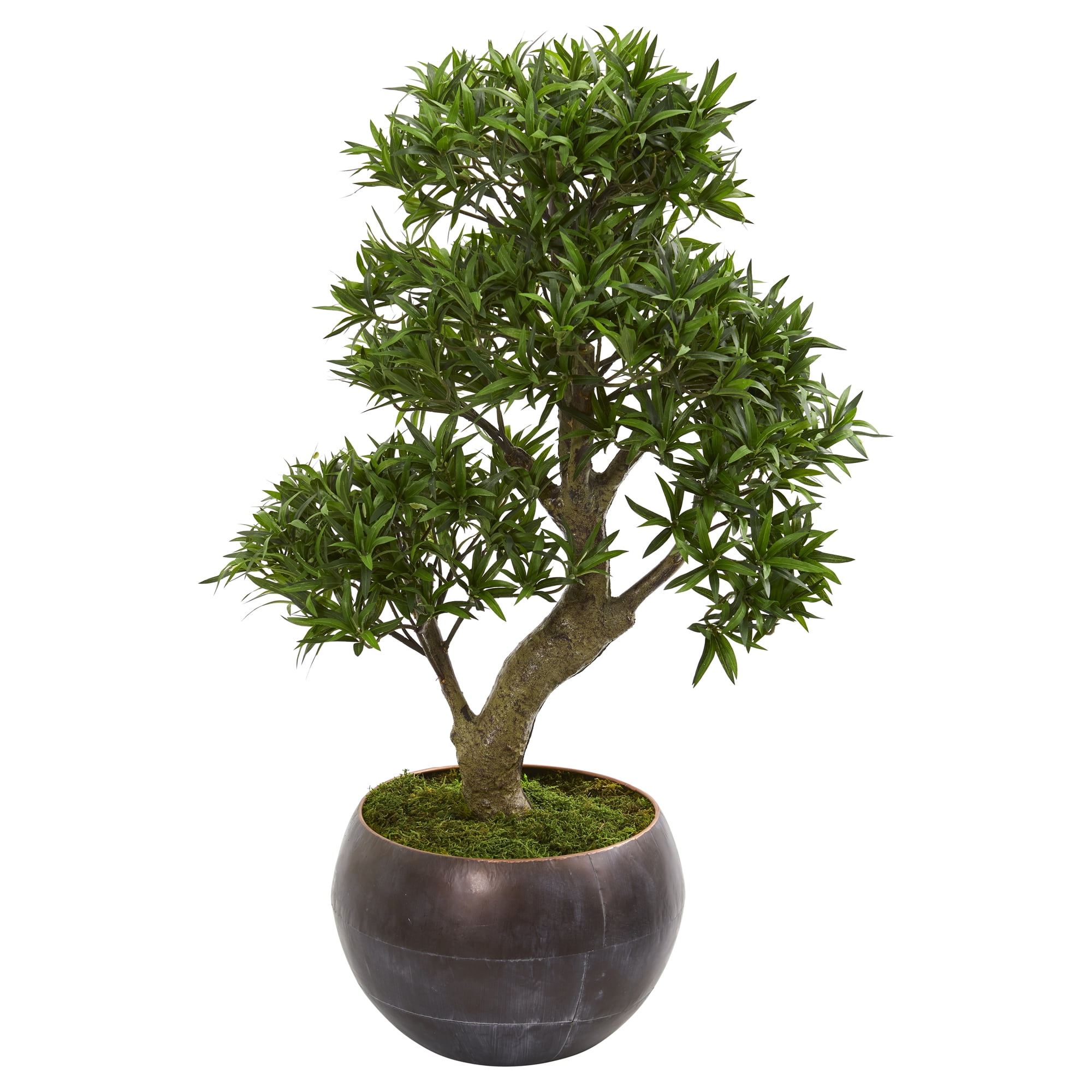 Nearly Natural 37” Podocarpus Artificial Bonsai Tree in Metal Bowl - Walmart.com - Walmart.com