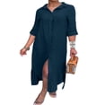 thumbnail image 1 of CHOK Robe Chemise Midi en Coton et Lin à Manches Longues pour Femmes, 1 of 4