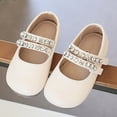 thumbnail image 2 of GiLiling Girls Mary Jane Dress Flats, Rhinestone Double Strap PU Upper, Lightweight Comfortable Princess Ballet Flats (White, 10-10.5 Years), 2 of 5