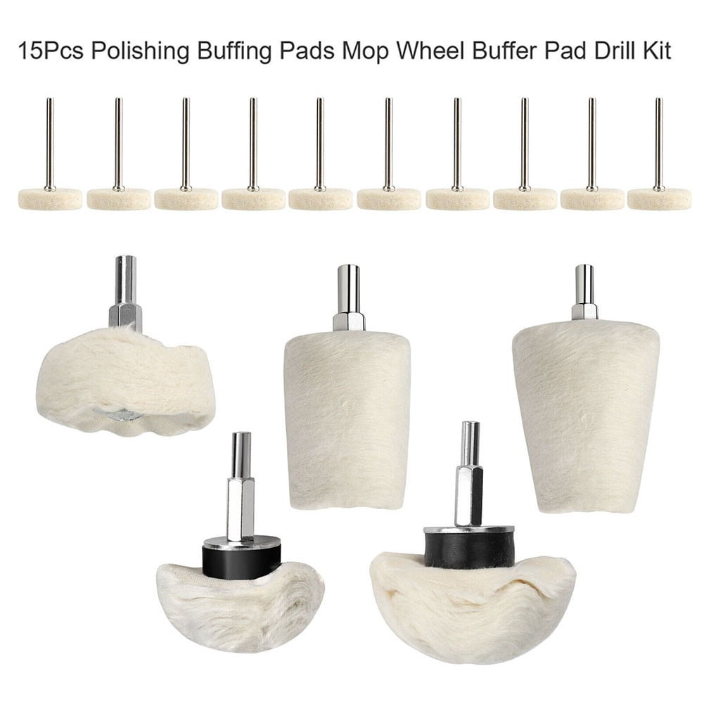 15Pcs Polishing Buffing Pads Kit Cloth Wheel Wool Wheel for Car Polishing Grinding