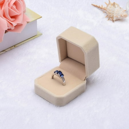 - Velvet Engagement Wedding Earring Ring Pendant Jewelry Display Box Gift Beige