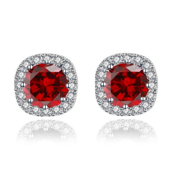 Paris Jewelry 10k White Gold 4 Ct Round Created Garnet Halo Stud Earrings Plated