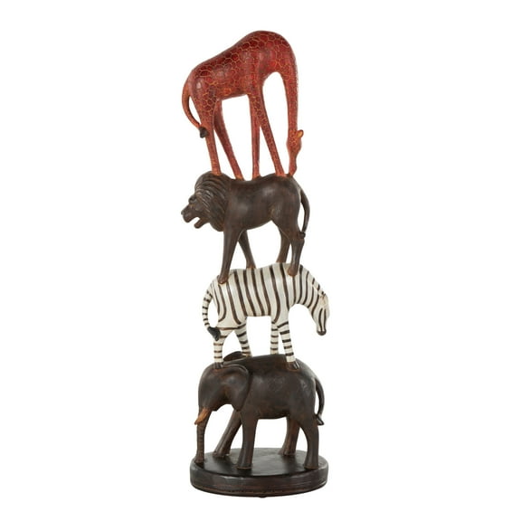 6" x 21" Black Polystone Stacked Safari Animals Sculpture with Round Base, by DecMode