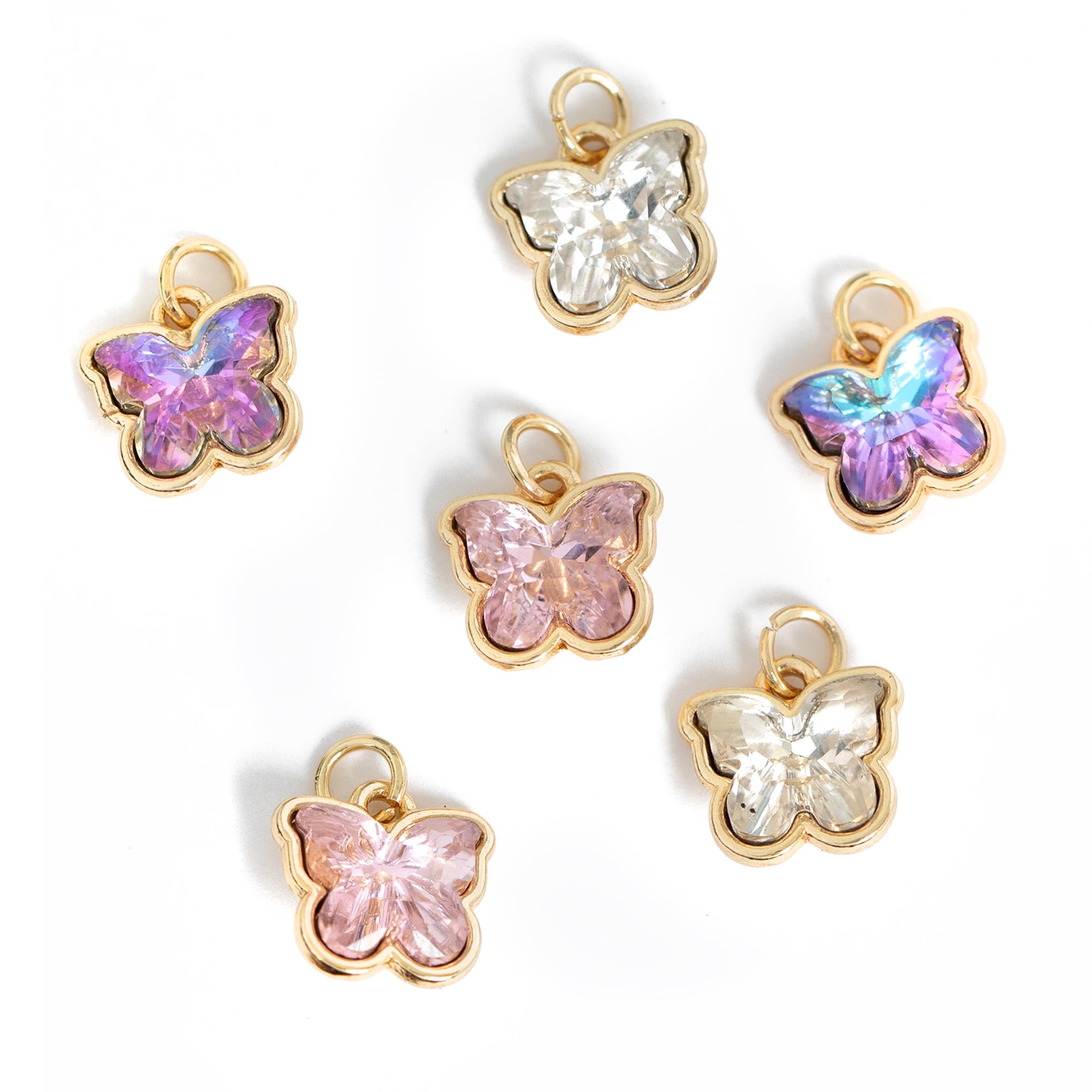 CousinDIY Rhinestone Butterfly Charms, 6-Piece Set with Gold Accents – Jewelry Making Supplies