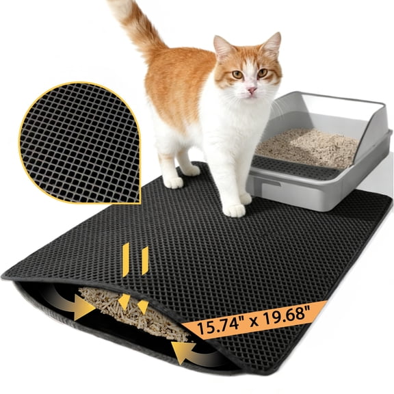 Cat Litter Mat, 2 Layer Litter Trapping Mat, Non Slip Waterproof Urine Proof Cat Litter Box Mat for Floor, Kitty Litter Rug, Cat Supplies, 15.74" x 19.68"