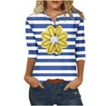 thumbnail image 1 of 3/4 Manga Superior Impresa Botón Suelto Cuello Redondo Camiseta, Tops Sueltos para las Mujeres, 1 of 3